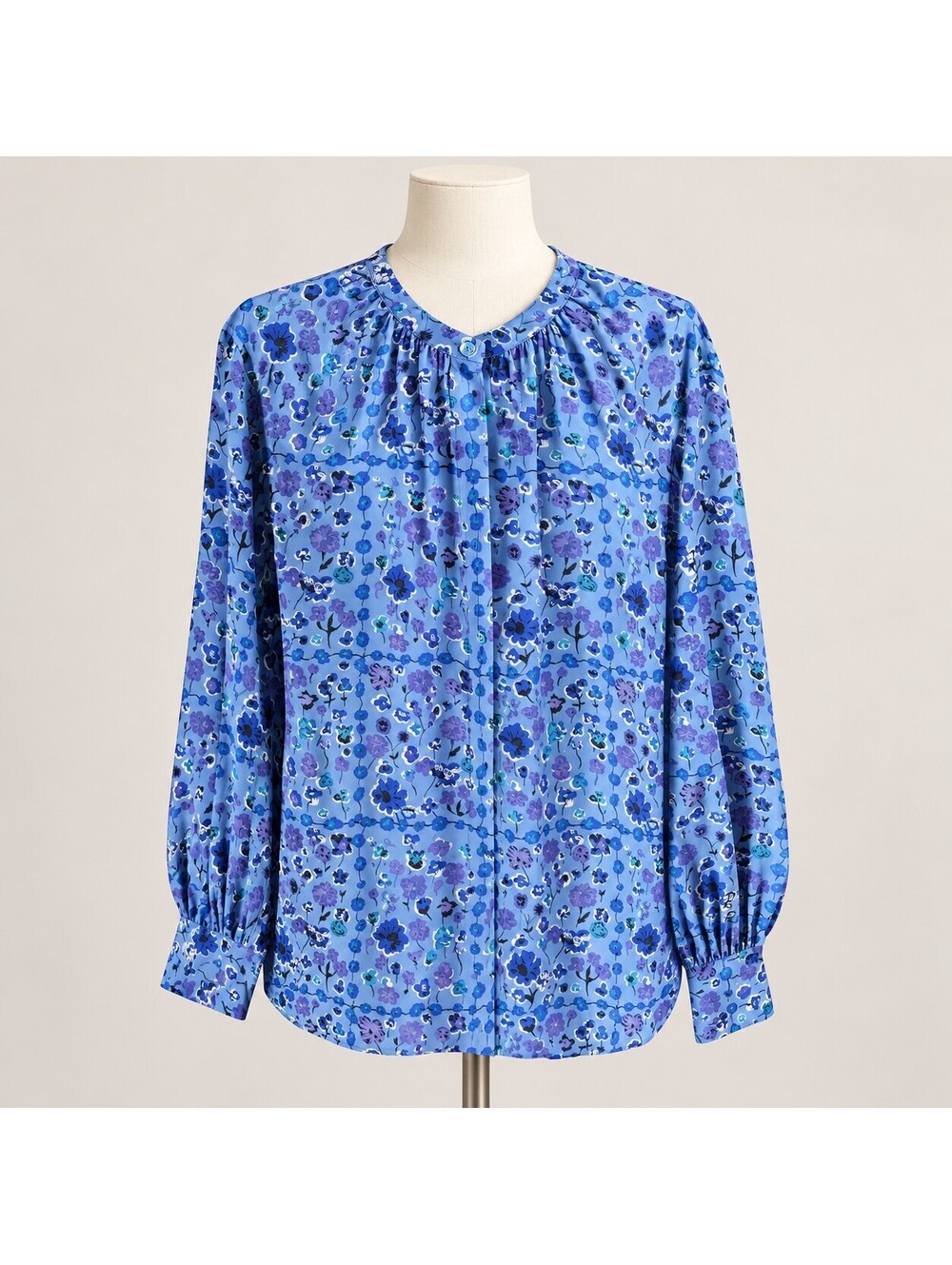 Equipment Femme Blue Floral Long Sleeve Blouse  XL